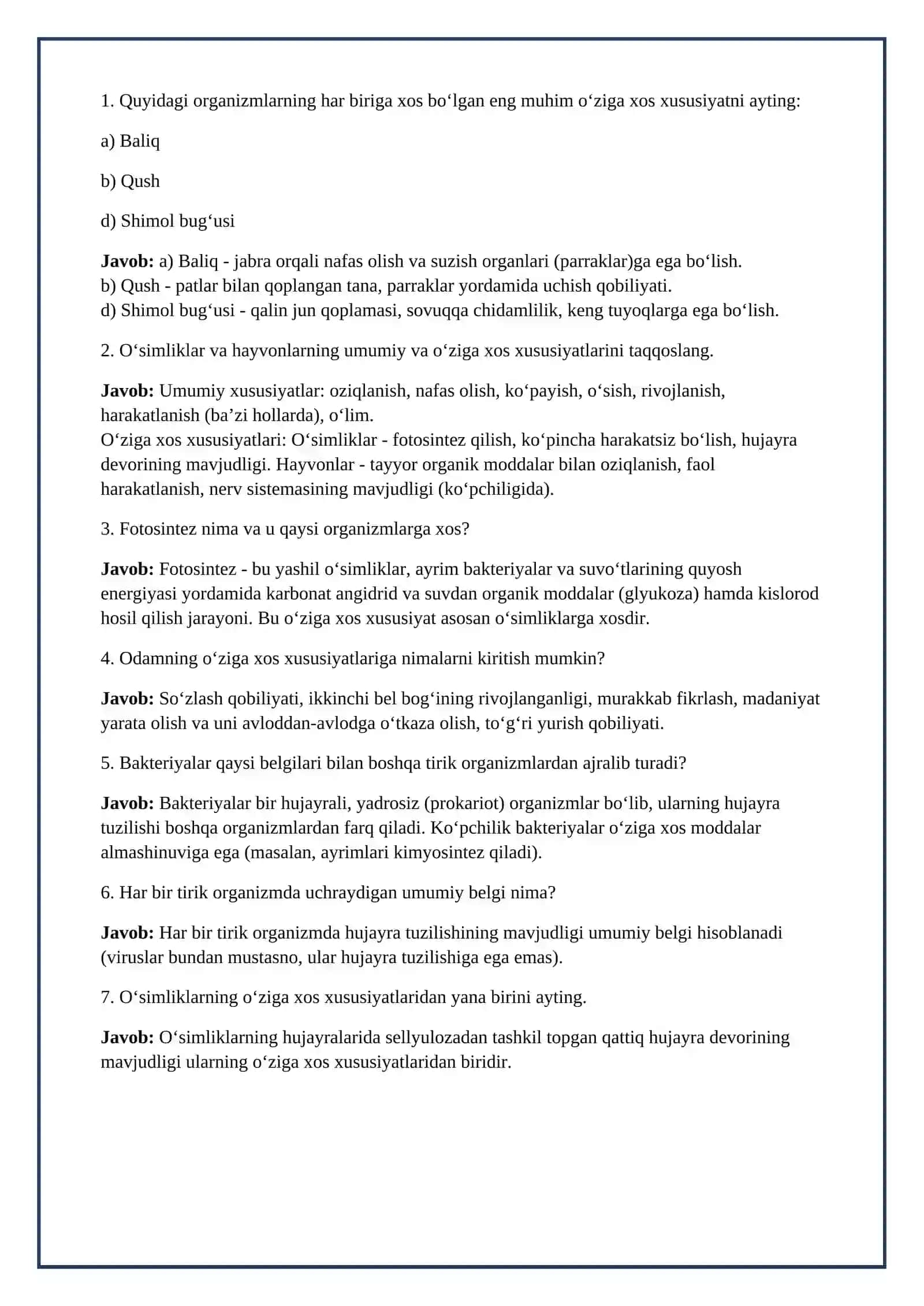 Lesson on 9-sinf Kirish.1-dars Tirik organizmlarning oʻziga xos xususiyatlari 4