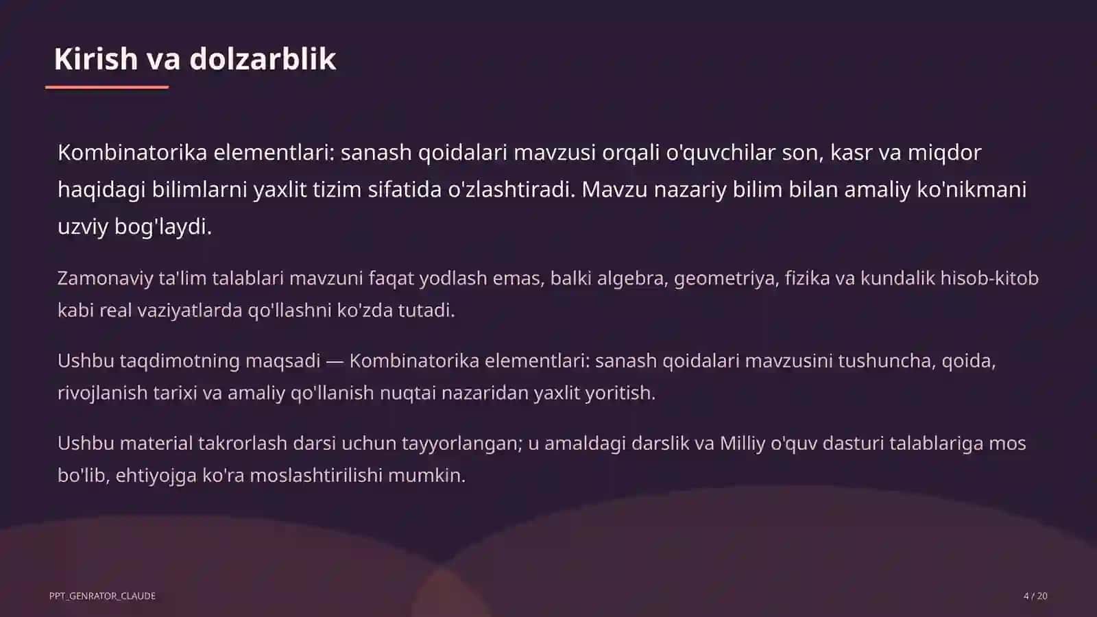 Kombinatorika elementlari: sanash qoidalari (6-sinf) 4