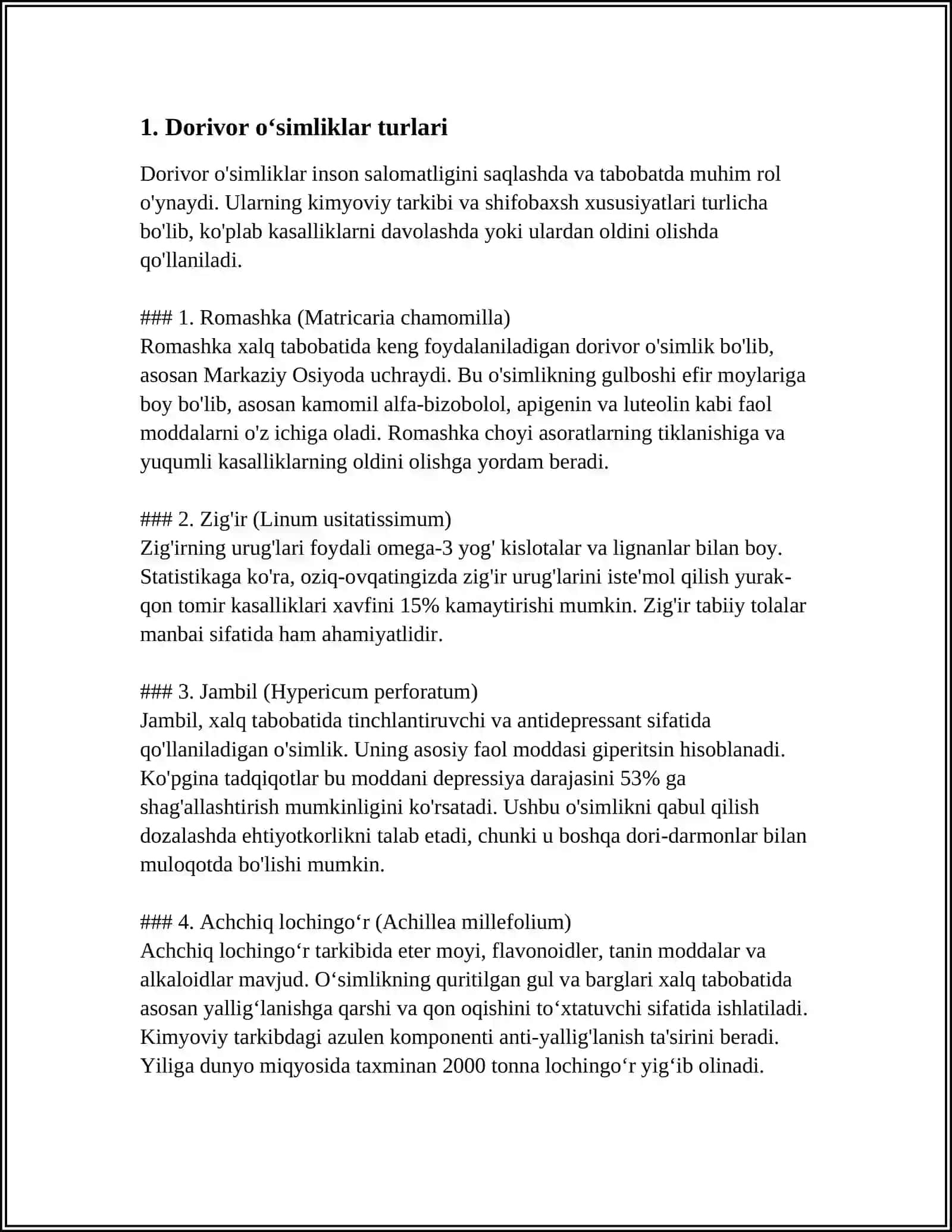 DORIVOR O’SIMLIKLAR NOMENKLATURASI TIPIK GURUHLARI 4