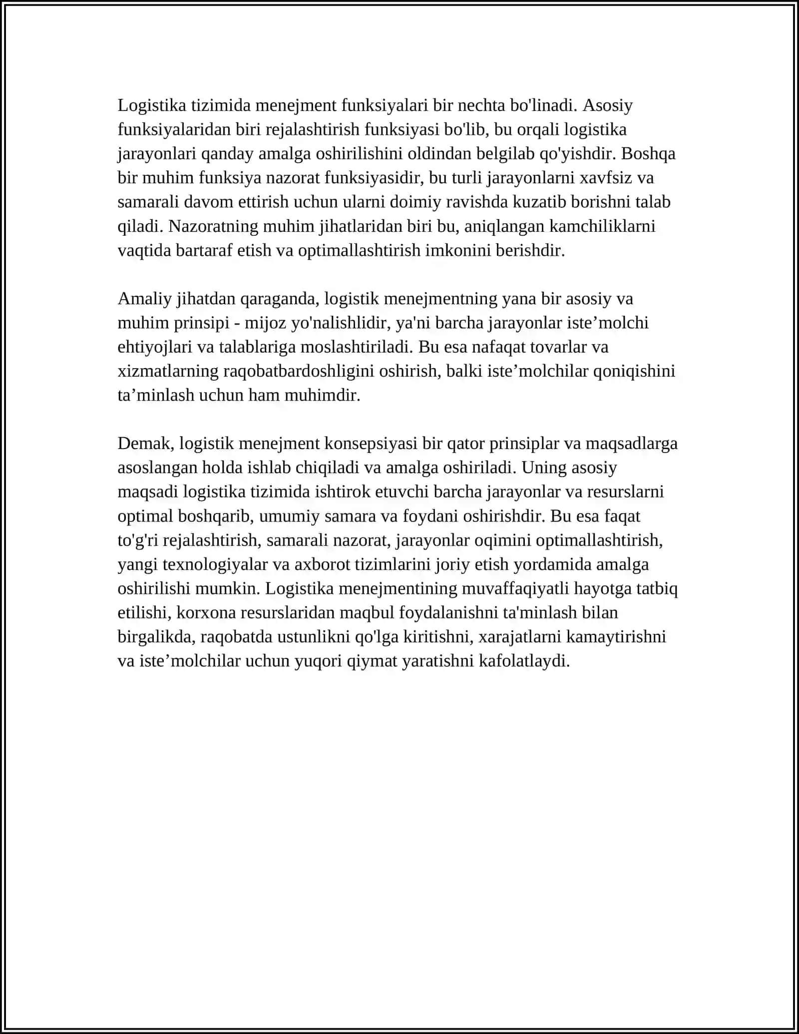 LOGISTIKADA MENEJMENTNING O‘RNI, MAQSADI VA FUNKSIYALARI 4