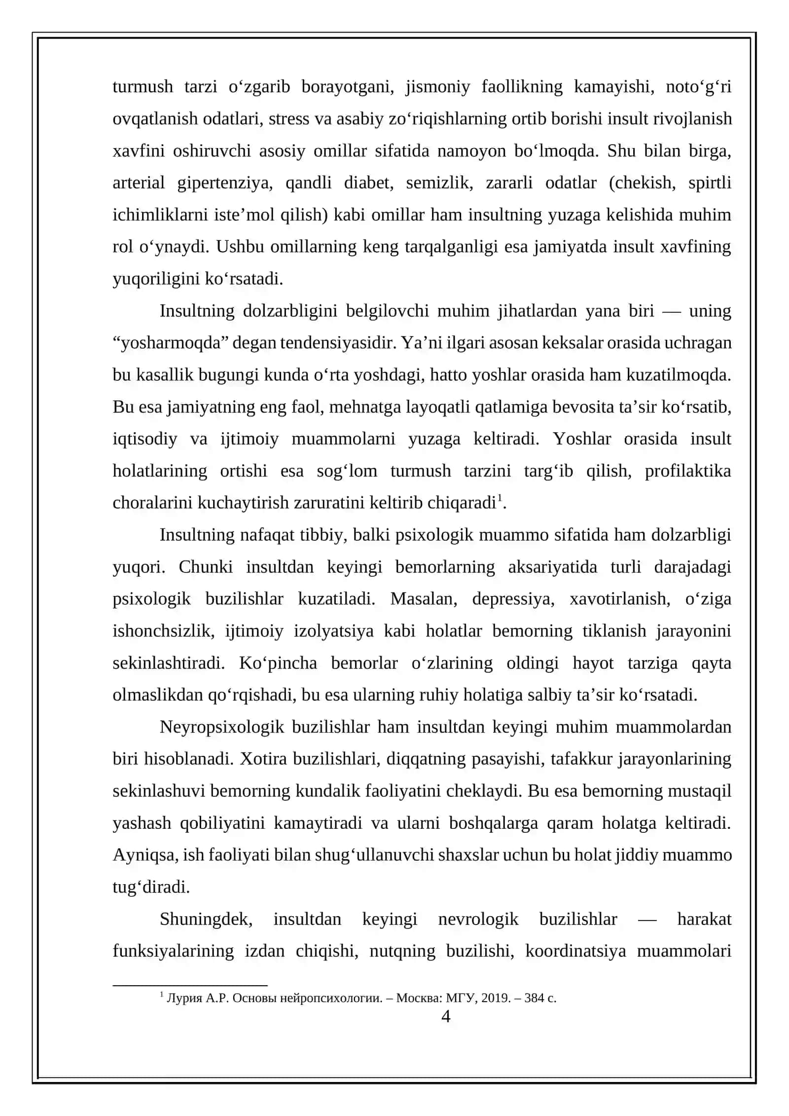 INSULT HAQIDA TUSHUNCHA. INSULTDA NEVROLOGIK, NEYROPSIXOLOGIK VA PSIXOEMOTSIONAL BUZILISHLAR 4