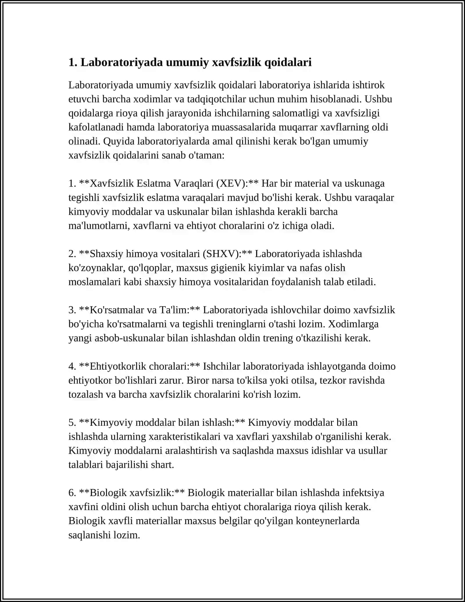 ORGANIK SINTEZ LABORATORIYA MASHGʻULOTLARI BOʻYICHA TEXNIKA XAVFSIZLIGI QOIDALARI 4