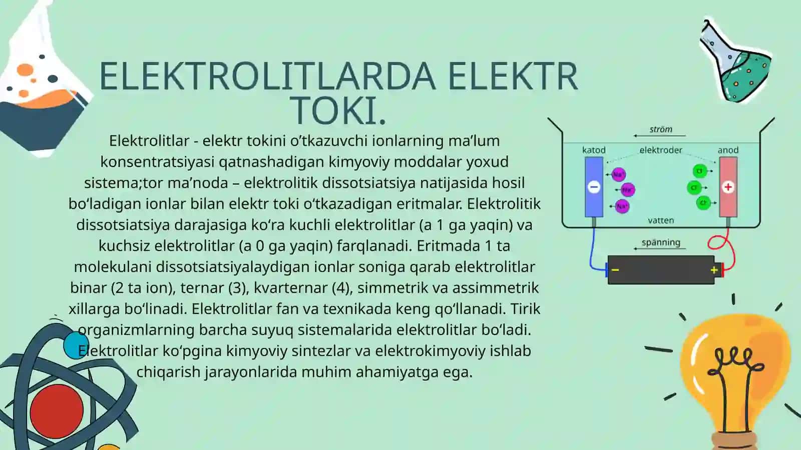 ELEKTROLITLARDA ELEKTR TOKI 4
