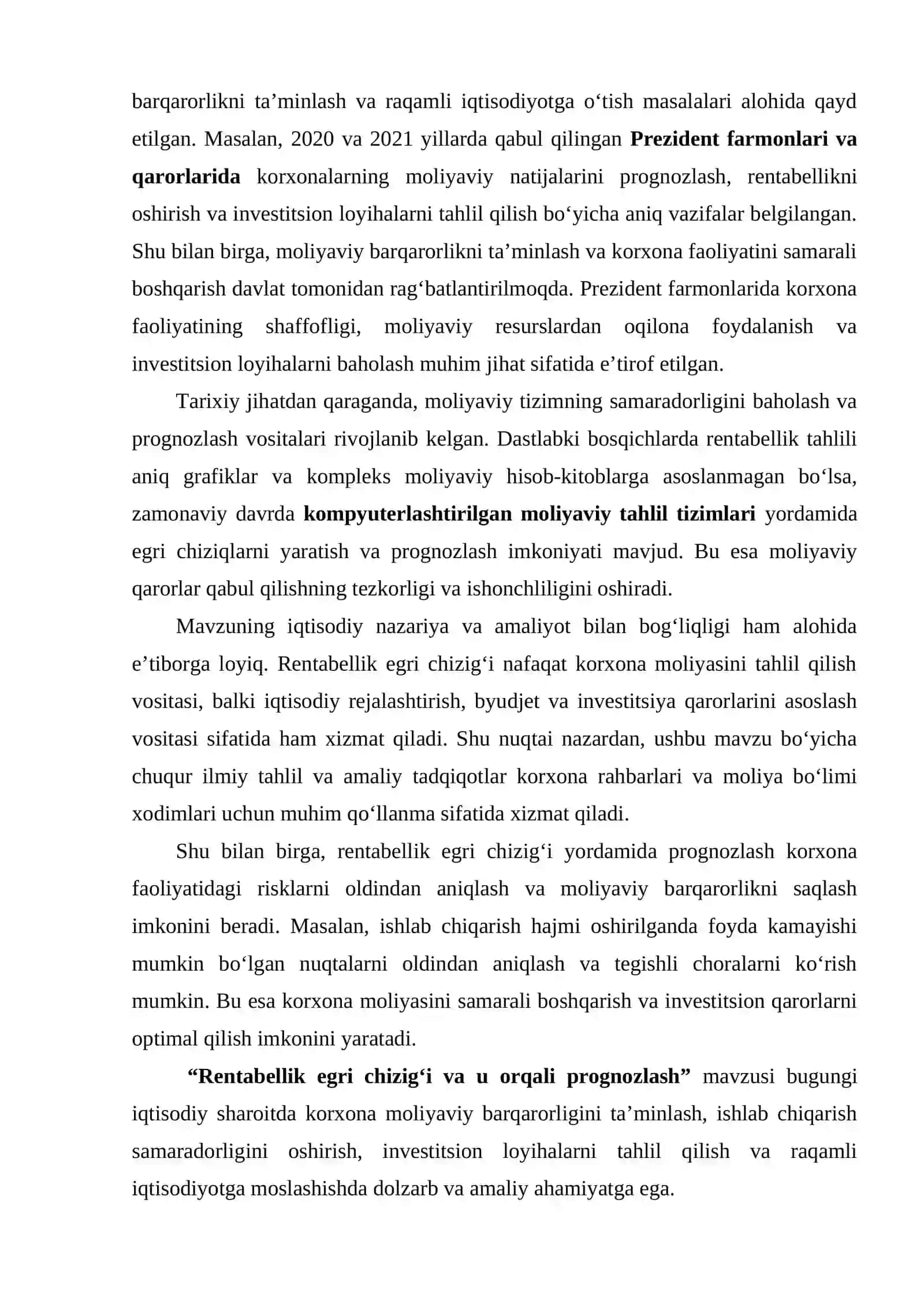 Rentabellik egri chizig’i va u orqali prognozlash 4