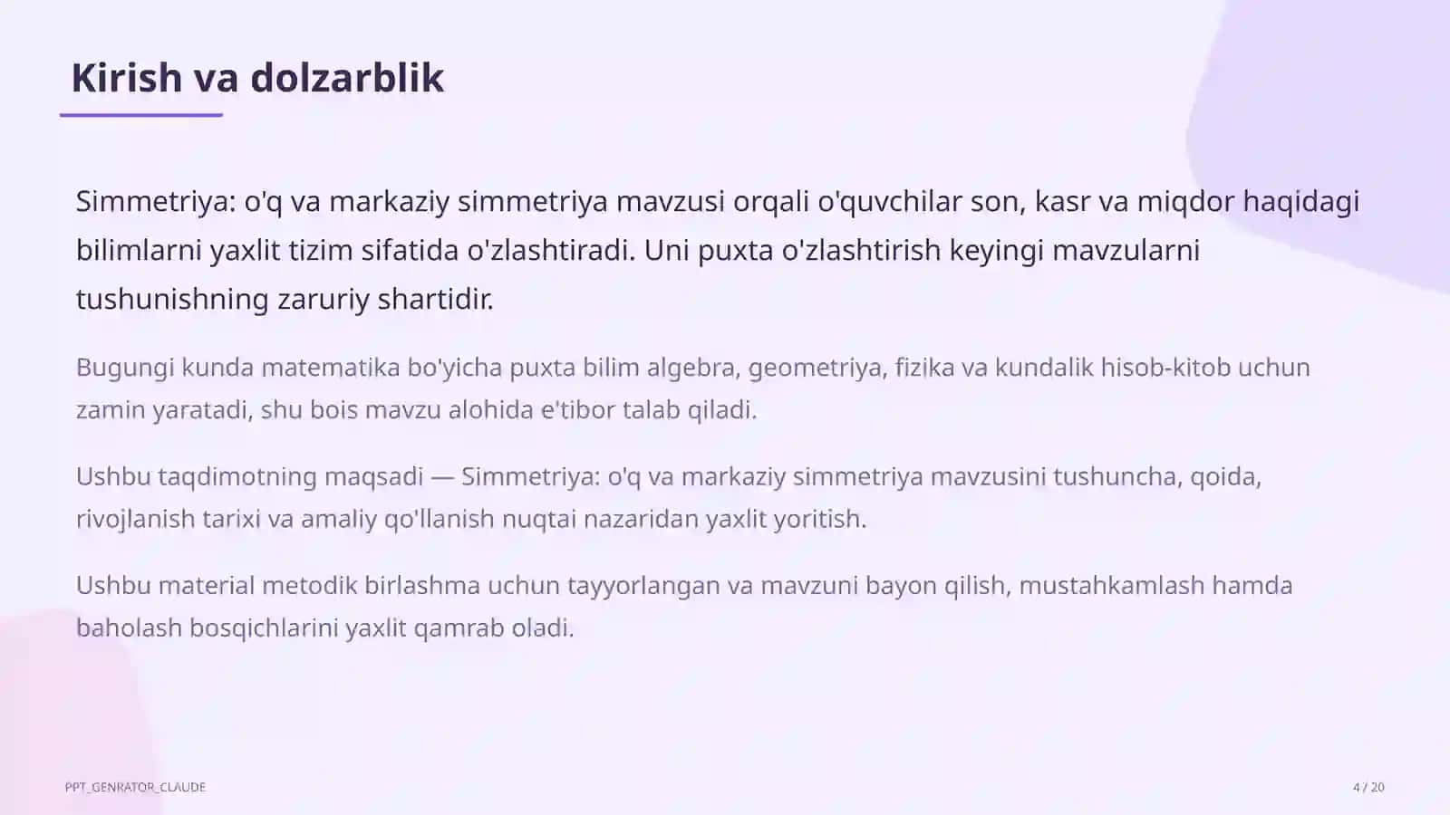 Simmetriya: o'q va markaziy simmetriya (6-sinf) 4