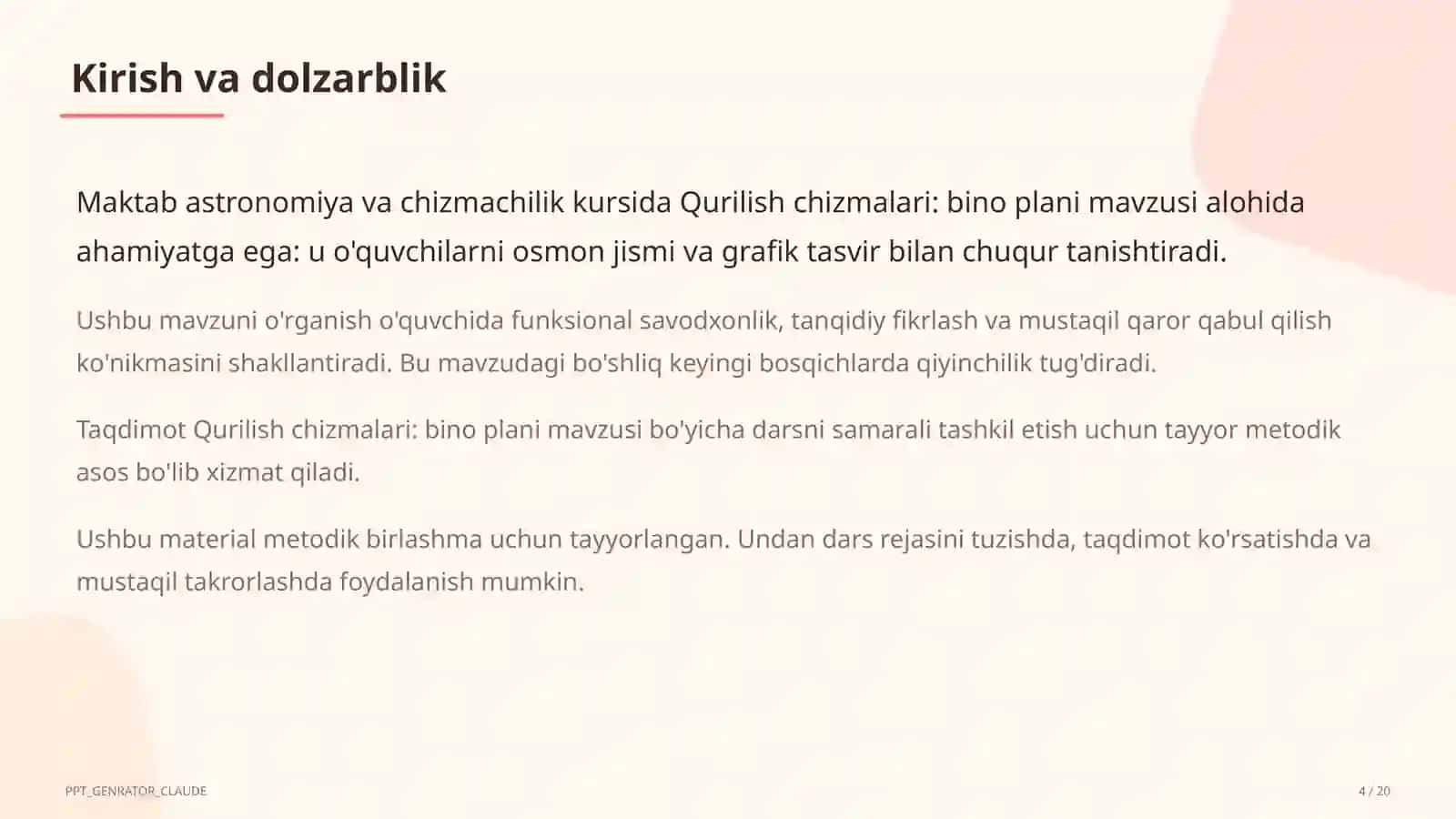 Qurilish chizmalari: bino plani (9-sinf) 4