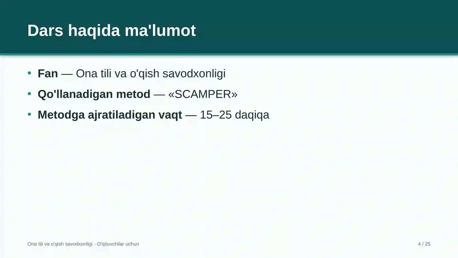ona tili va o'qish savodxonligi darslarida scamper metodidan foydalanish 2475 4