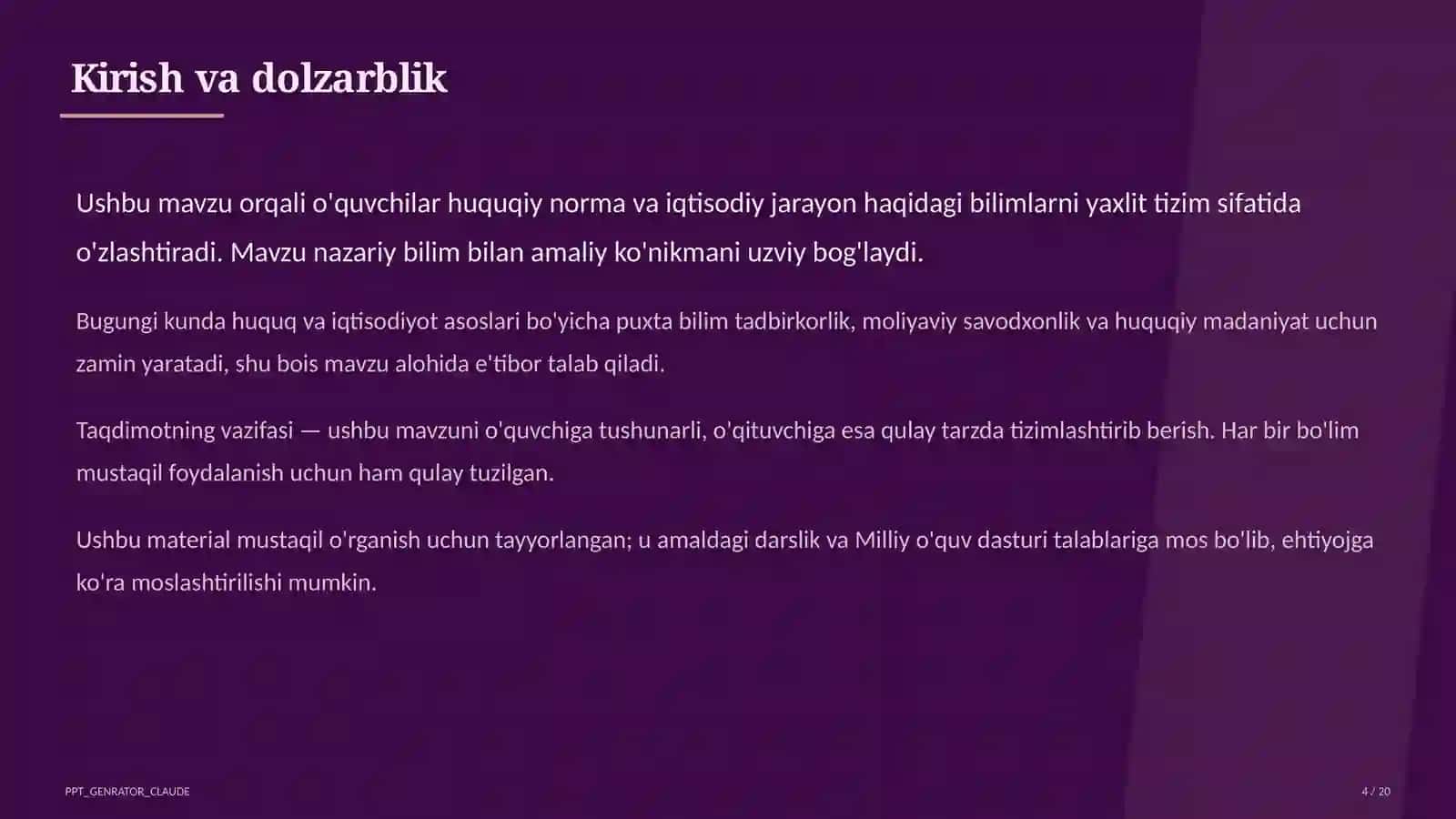 O'zbekiston Respublikasi Konstitutsiyasi: asosiy tamoyillar (9-sinf) 4