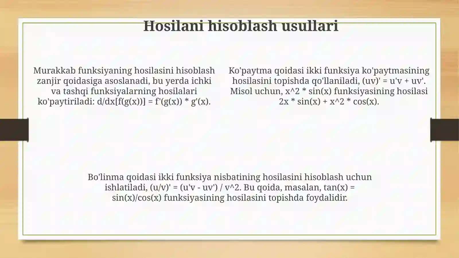 Hosilani tadbiqlari. Hisila yordamida funksiyani toʻla tekshirish 4