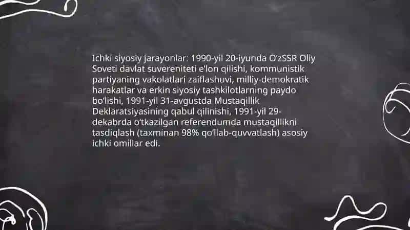 Mustaqil O'zbekiston Respublikasining tashkil topishi va uning tarixiy ahamiyati 4