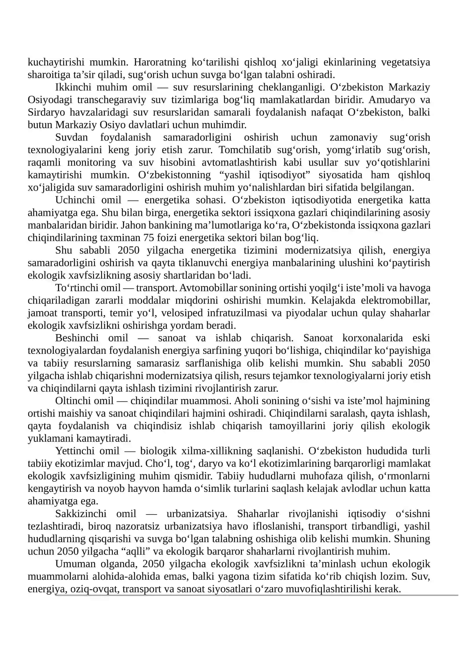 2050 YILDA O‘ZBEKISTON RESPUBLIKASIDA EKOLOGIK XAVFSIZLIK 4