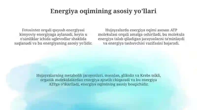 Hujayradagi moddalar va energiya oqimi 4
