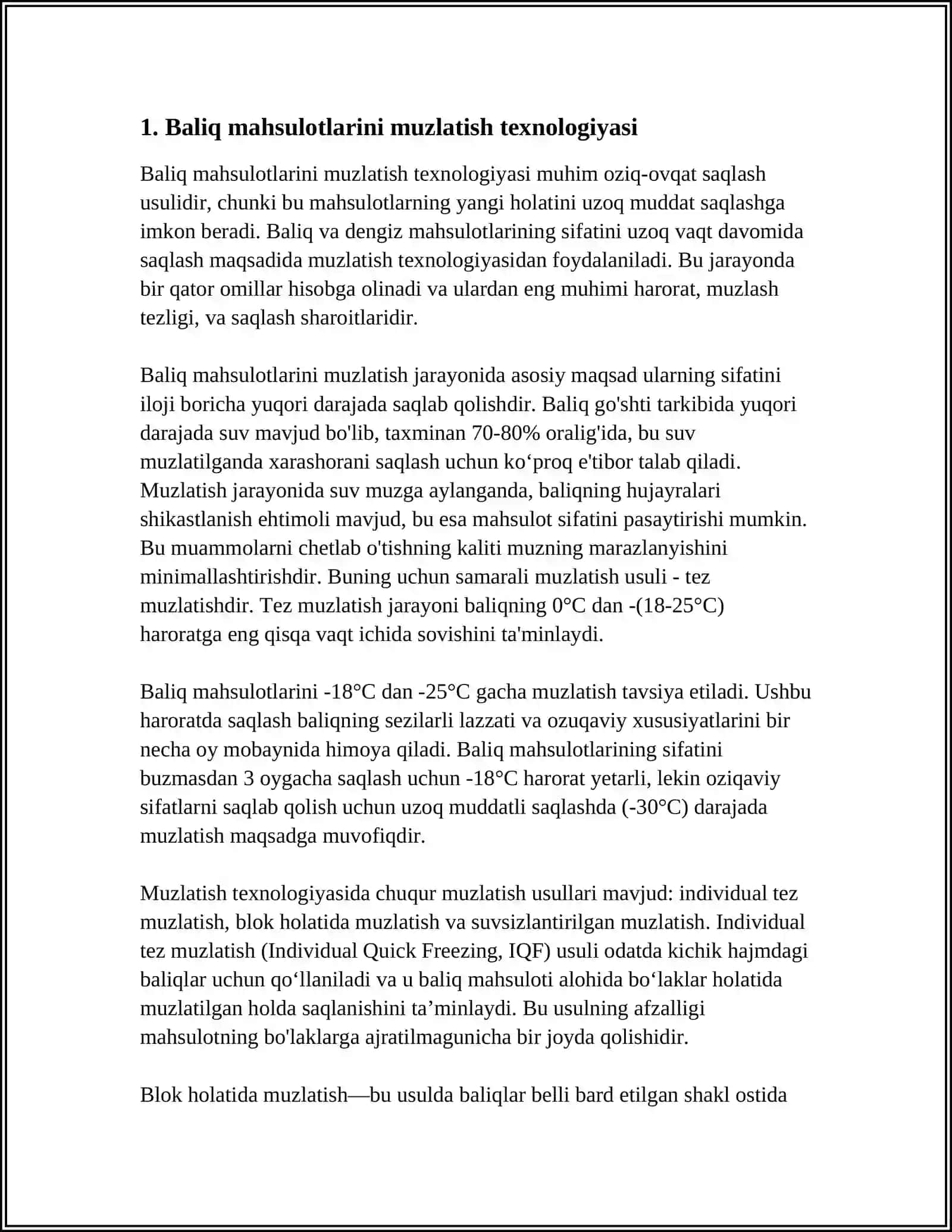 BALIQ YARIM TAYYOR MAHSULOTLARNI MUZLATISH VA SAQLASH UCHUN SOVUTGICHNI LOYIHALASH VA BUGʻ-KOMPRESSORLI MASHINANI HISOBLASH 4