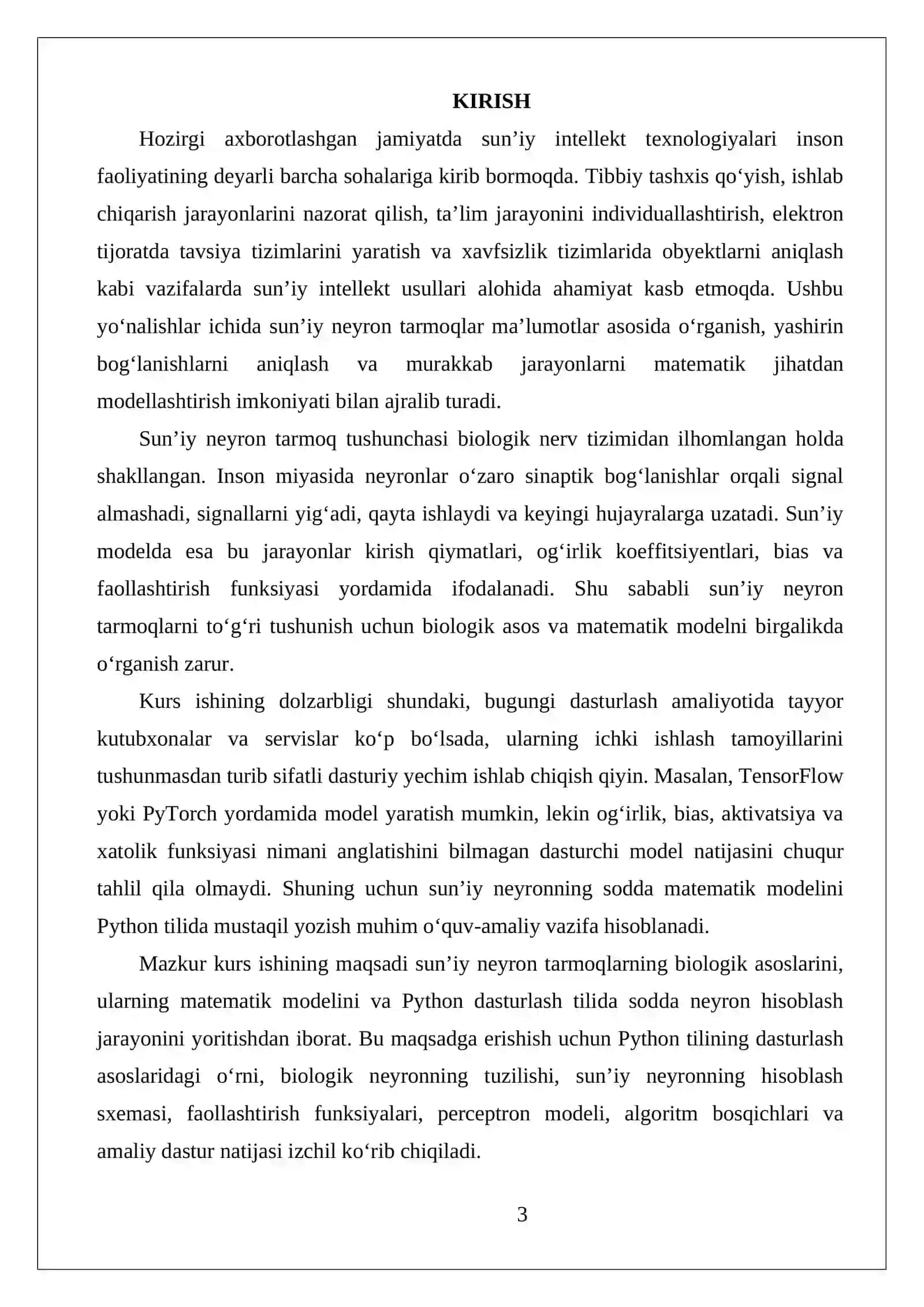 Sun’iy neyron tarmoqlarining biologik asoslari va ularning matematik modellari 4