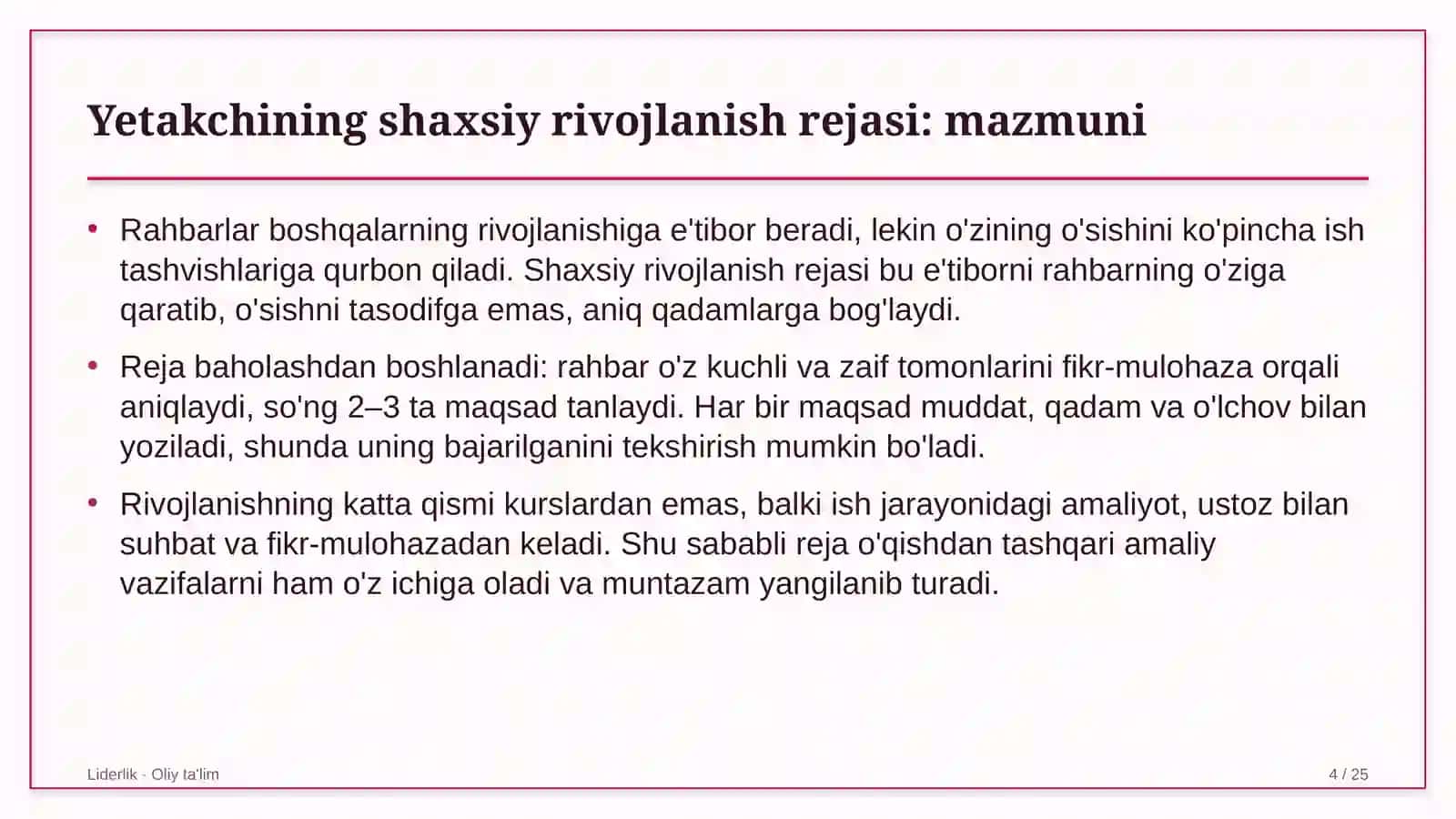 Endokrinologiya dispanserlarida yetakchining shaxsiy rivojlanish rejasi 4