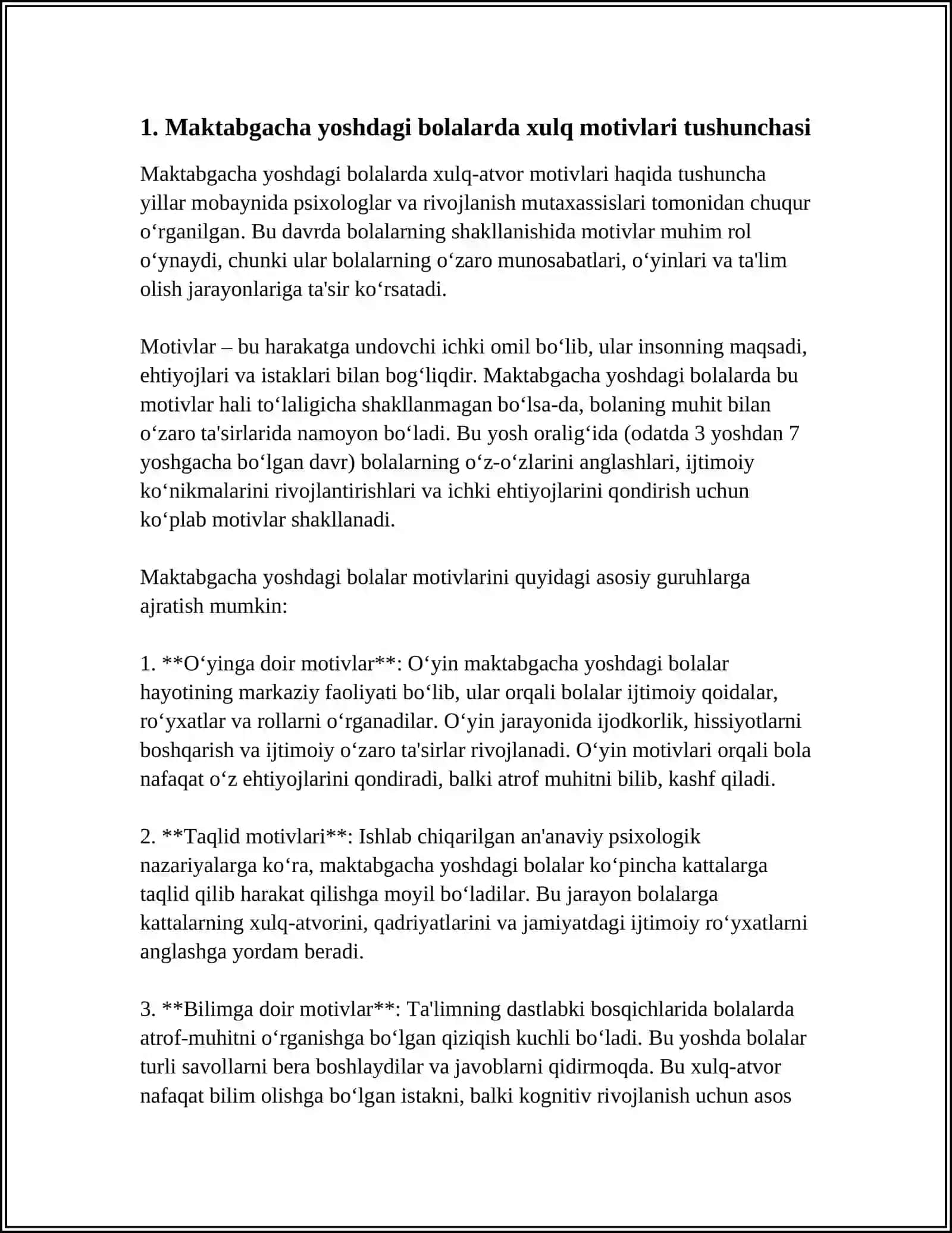 MAKTABGACHA YOSHDAGI BOLALARDA XULQ MOTIVLARINING RIVOJLANISHI VA ÔZIGA BAHO BERISHNI SHAKLLANTIRISH 4