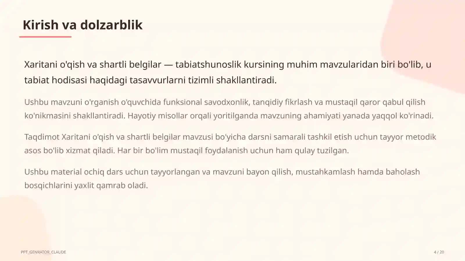 Xaritani o'qish va shartli belgilar (4-sinf) 4