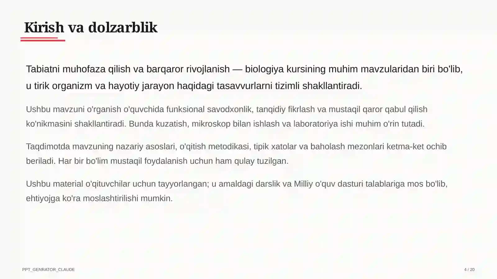 Tabiatni muhofaza qilish va barqaror rivojlanish (11-sinf) 4