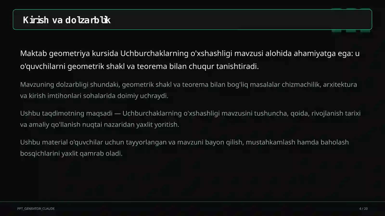 Uchburchaklarning o'xshashligi (8-sinf) 4