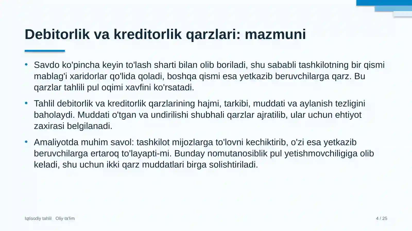 xususiy universitetlarda debitorlik va kreditorlik qarzlari tahlili 2553 4