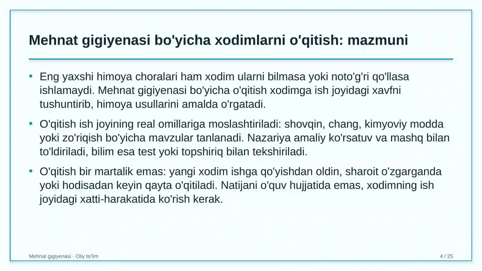 oshxonalarda mehnat gigiyenasi bo'yicha xodimlarni o'qitish 1027 4
