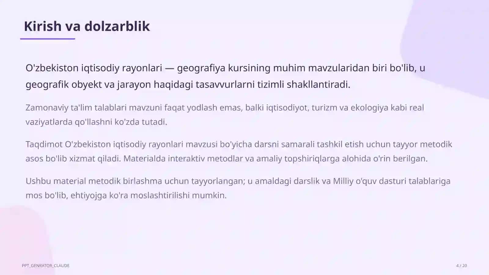 O'zbekiston iqtisodiy rayonlari (9-sinf) 4