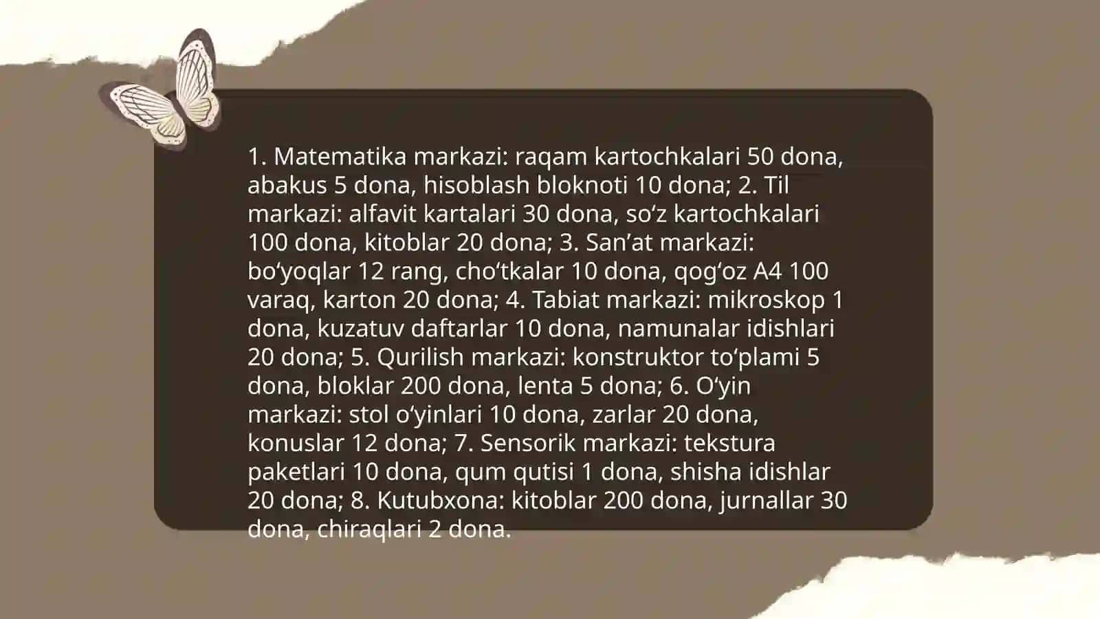 Guruhlarda markazlarning taxminiy joylashuvi va materiallar toʻplami 4