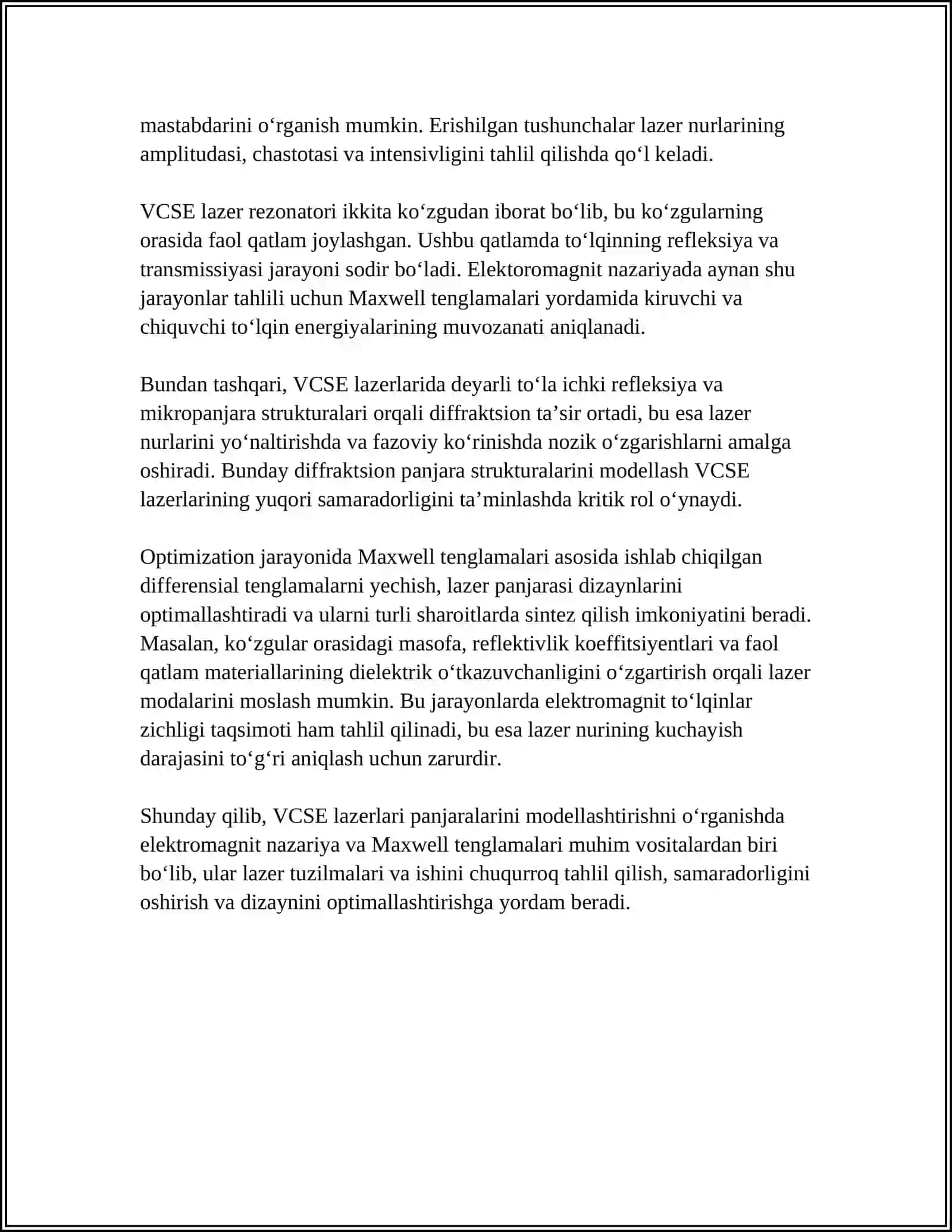VCSE LAZERLARI PANJARALARINI MODELLASHTIRISHNI OʻRGANISH 4
