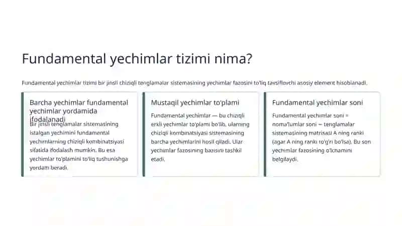 Bir jinsli chiziqli tenglamalar sistemasini fundamental yechimlar tizimi 4