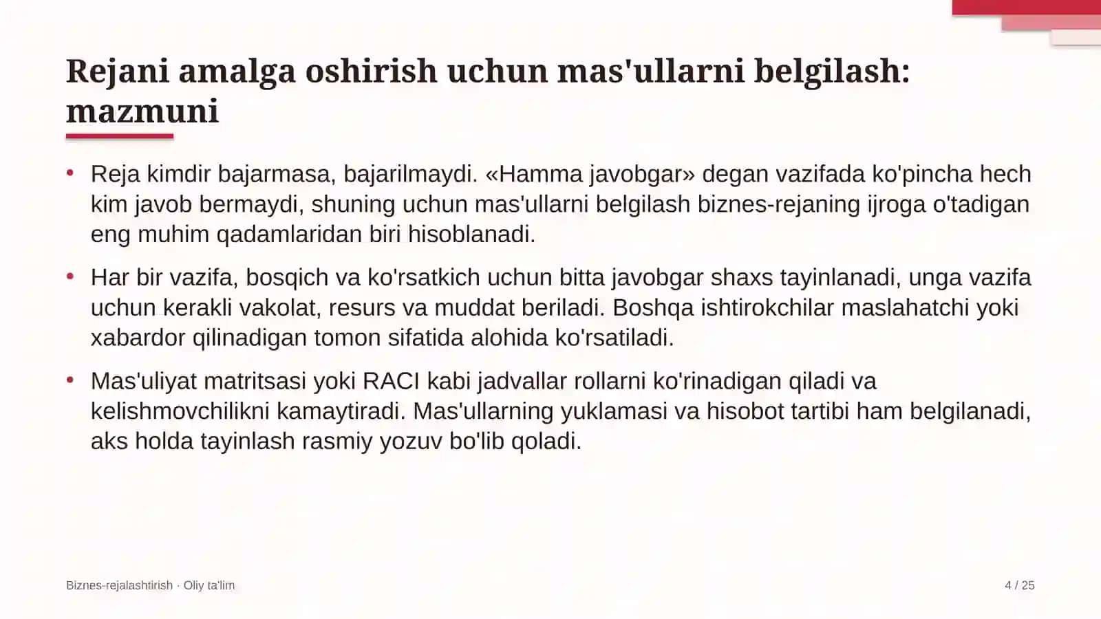 Akademik litseylarda rejani amalga oshirish uchun mas'ullarni belgilash 4
