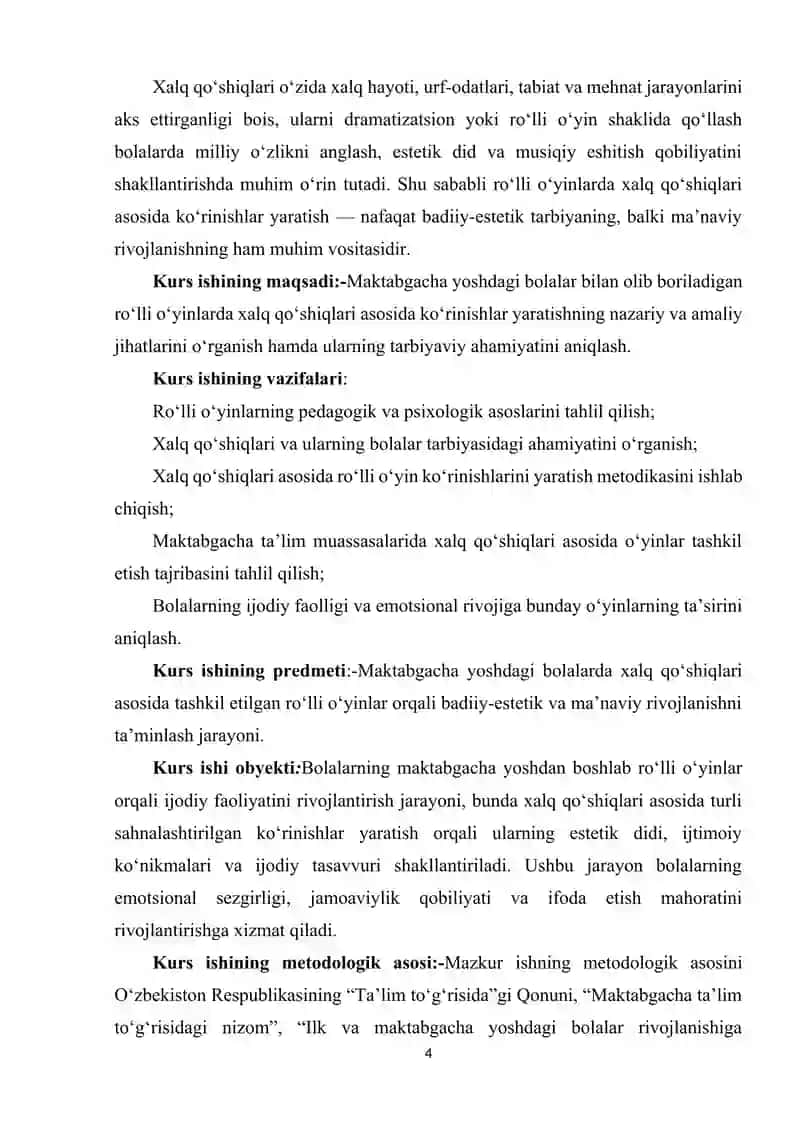 Roʻlli oʻyinlarda xalq qoʻshiqlar asosida koʻrinishlar yaratish. 4