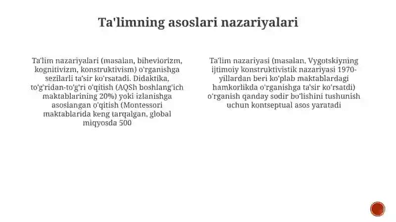 Ta'lim nazariyasi va didaktika va Ta'lim oluvchilarga psixologik ta'sir ko'rsatish 4