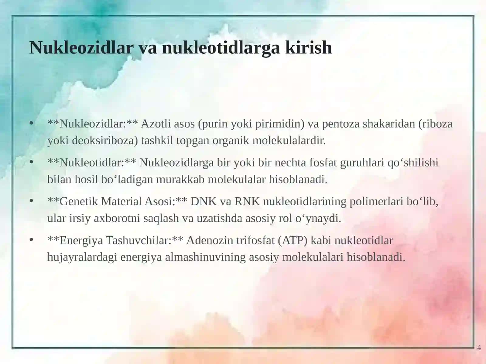 Nukleozidlar va Nukleotidlarning Kimyosi va Biologik Rollari 4