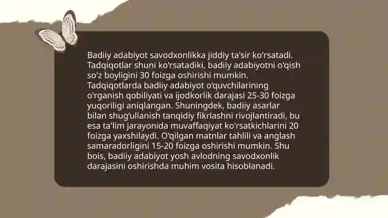 O'qish savodxonligining maqsadi. Ona tili va o'qish savodxonligida badiiy matnlar ustida ishlash 4