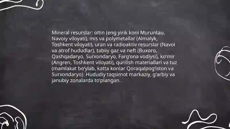 Oʻzbekistonda sanoatning hom ashyo va uni joylashtirish 4