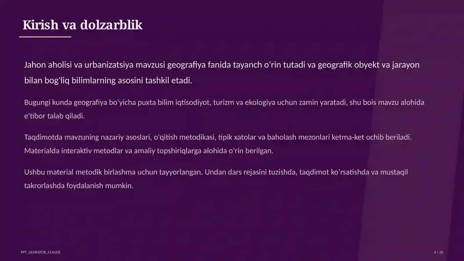 Jahon aholisi va urbanizatsiya (10-sinf) 4