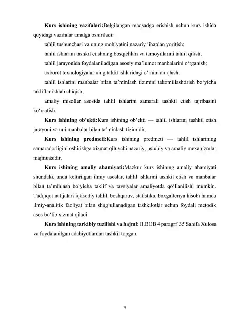 TAHLIL ISHLARINI TASHKIL QILISH VA MANBALAR BILAN TA’MINLASH. 4