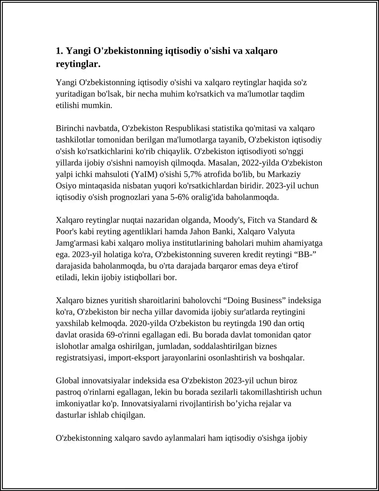 Yangi O'zbekiston Ijtimoiy Siyosiy Iqtisodiy va Madaniy Hayotida Ro'y Berayotgan O'zgarishlar Xalqaro Reyting va Indeksarda Akis etishi 4
