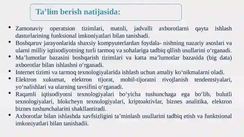 1-ma'ruza: Kirish. Axborot-kommunikatsion texnologiyalarining iqtisodiyotdagi o'rni va vazifalari 4