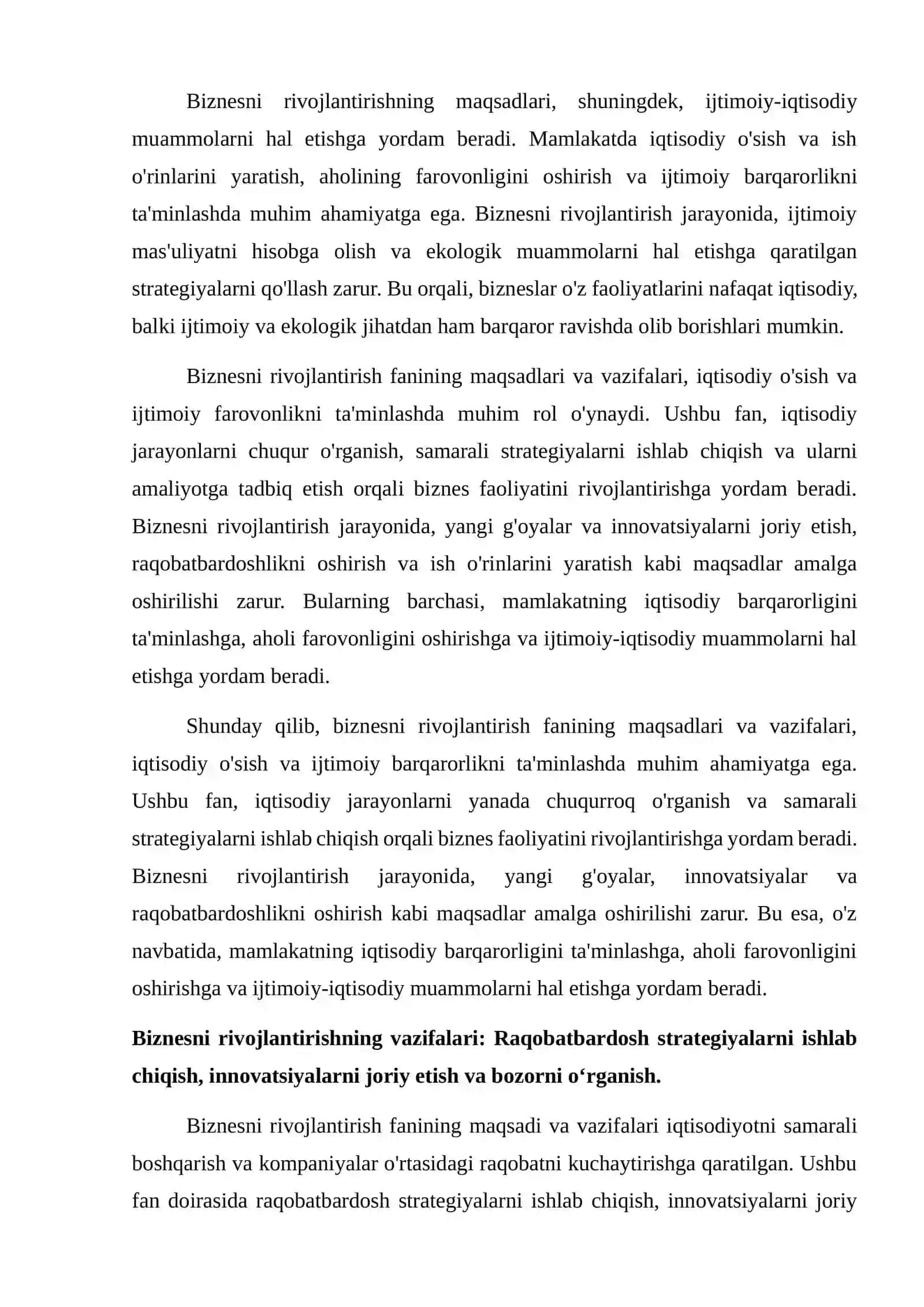 Biznesni rivojlantirish fanining pridmenti maqsadi va vazifalari 4