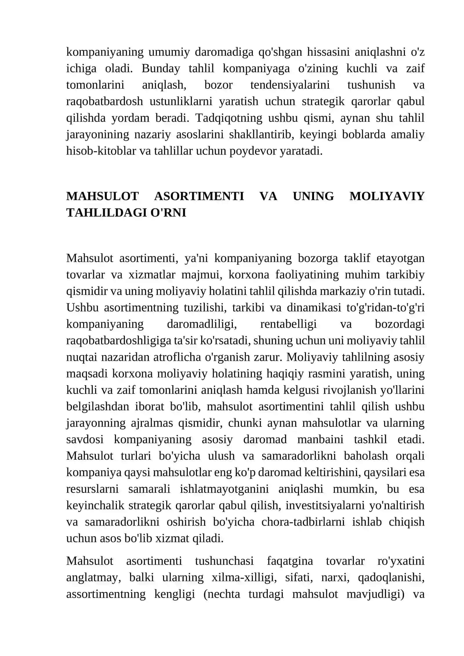 Mahsulot assortimenti tahlili 4