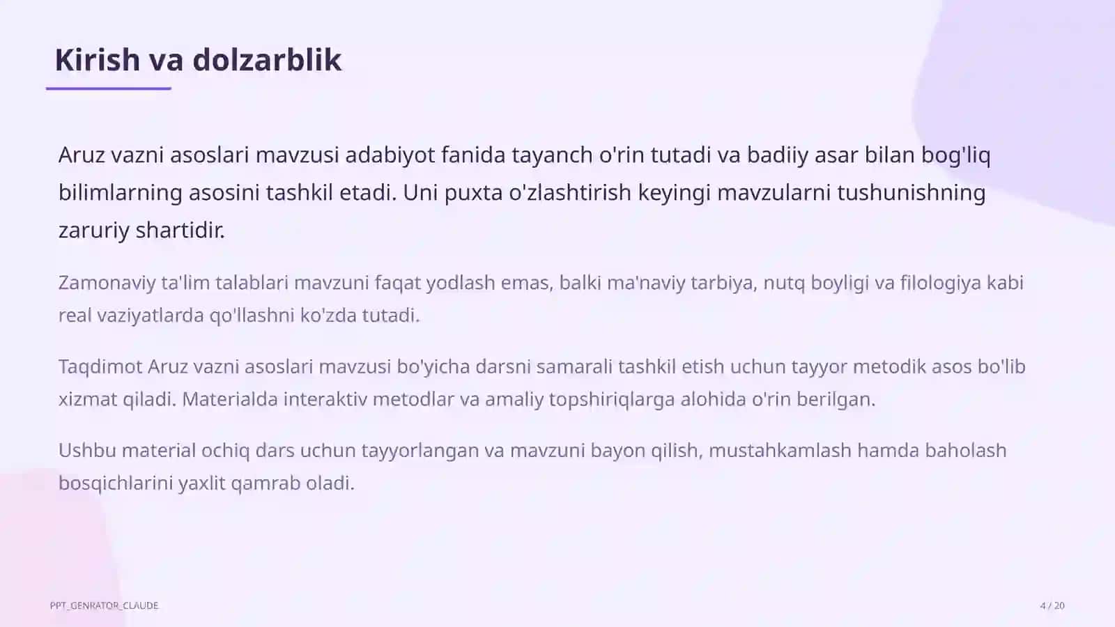 Aruz vazni asoslari (9-sinf) 4