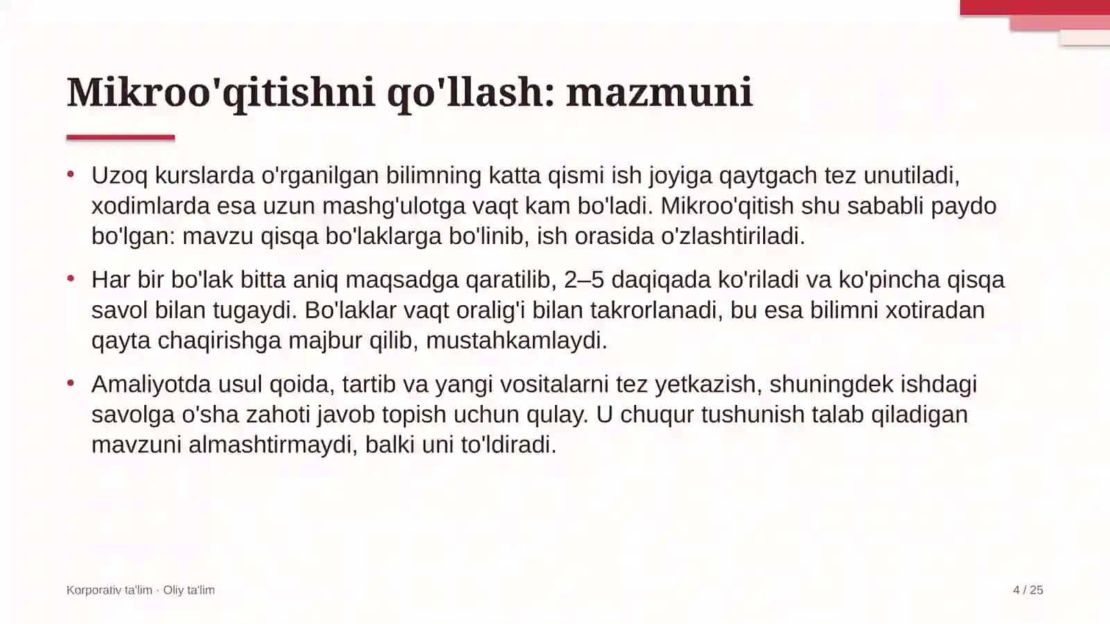 Uran sanoatida mikroo'qitish usulini qo'llash 4