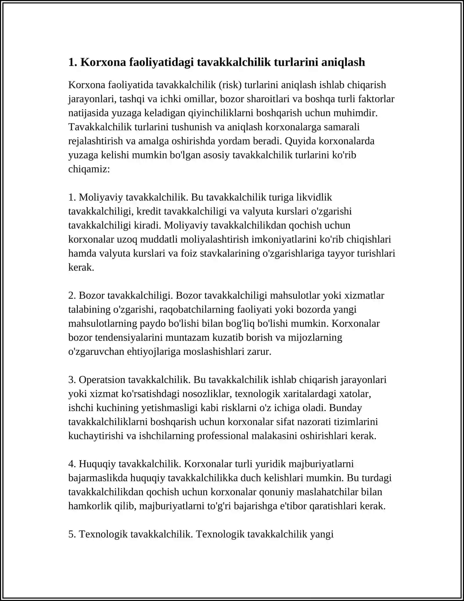 KORXONANI ISHLAB CHIQARISH TAVAKKALCHILIKGI VA UNI SAMARALI BOSHQARISH YO'LLARI 4