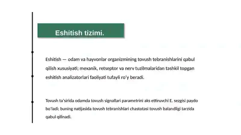 Eshitish qobiliyati va eshitish organlari. Koxlealar haqida maʼlumot.Litotripsiyani ahamiyati. Radiojarrohlikning inson uchun foydali tomonlari 4