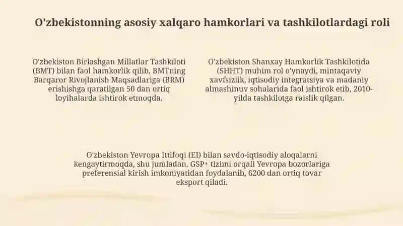 Õzbekistonning xalqaro tashkilotlar bilan hamkorlik aloqalari 4