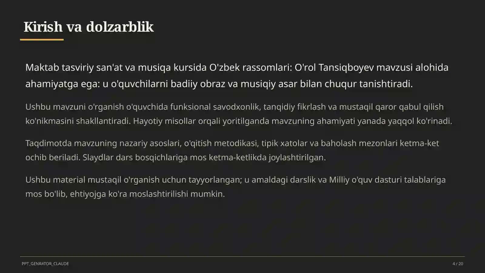O'zbek rassomlari: O'rol Tansiqboyev (7-sinf) 4