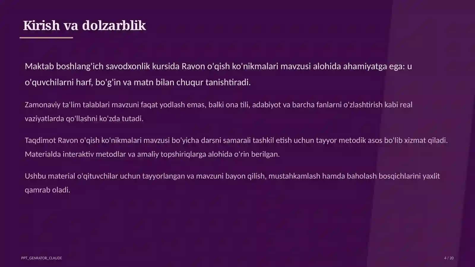 Ravon o'qish ko'nikmalari (1-sinf) 4