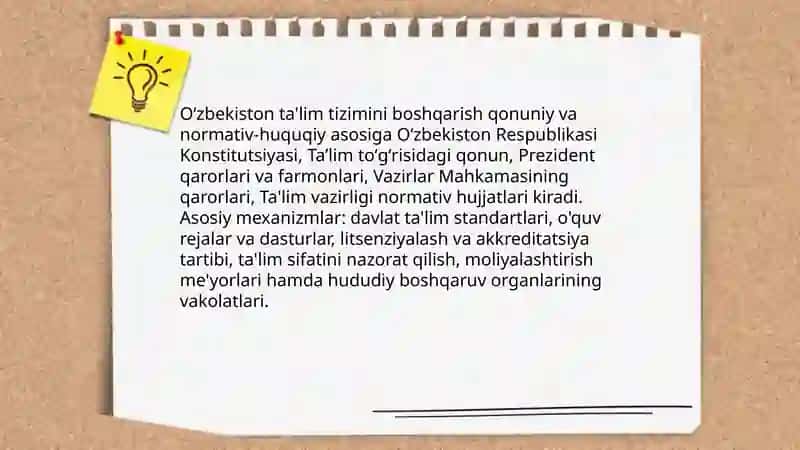 TA’LIM MENEJMENTI. O’ZBEKISTON RESPUBLIKASIDA TA’LIM TIZIMINI BOSHQARISH 4