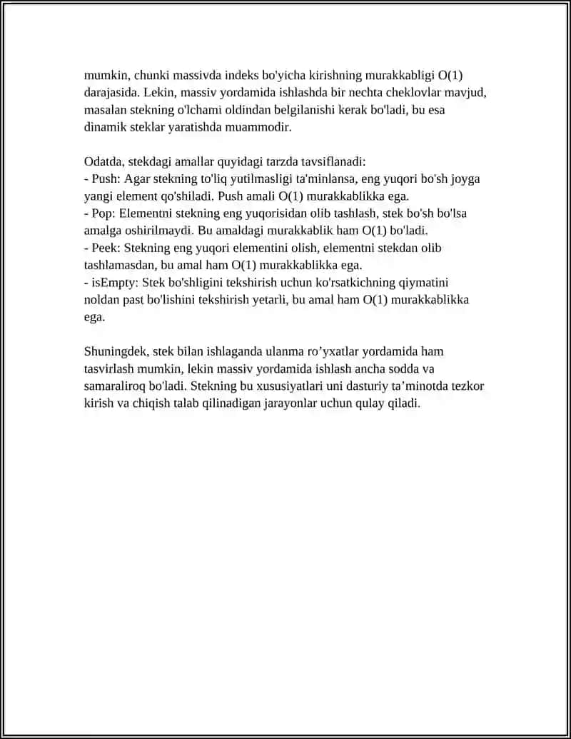Stek.Stekni Massiv Yordamida Tasvirlash va Ulargga Amal Bajarish Algoritmlari 4